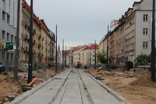 Budowa linii tramwajowej w ulicy Kościuszki (18 czerwca 2015)