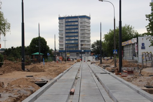 Budowa linii tramwajowej w ulicy Kościuszki (18 czerwca 2015)