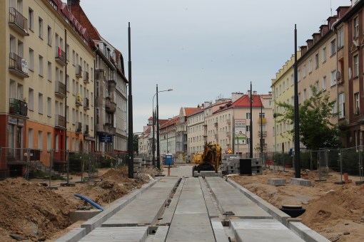 Budowa linii tramwajowej w ulicy Kościuszki (18 czerwca 2015)