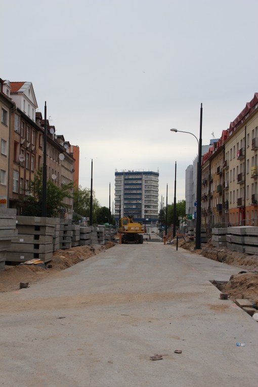 Budowa linii tramwajowej w ulicy Kościuszki (18 czerwca 2015)
