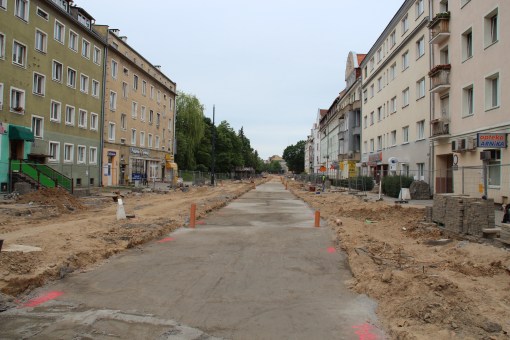 Budowa linii tramwajowej w ulicy Kościuszki (18 czerwca 2015)