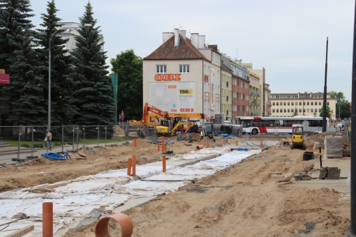 Budowa linii tramwajowej w ulicy Kościuszki (18 czerwca 2015)