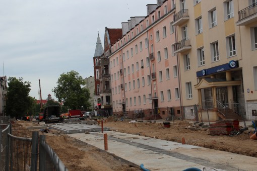Budowa linii tramwajowej w ulicy Kościuszki (18 czerwca 2015)