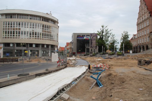 Budowa linii tramwajowej na placu Jana Pawła II (18 czerwca 2015)