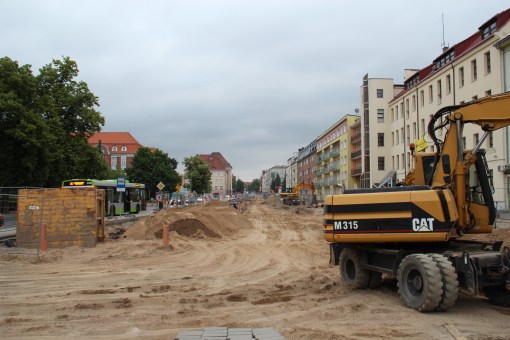 Budowa linii tramwajowej w ulicy Kościuszki (18 czerwca 2015)