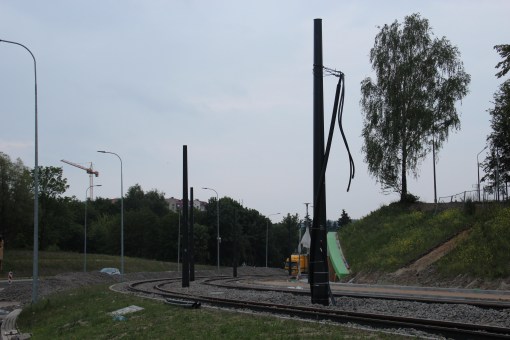 Budowa linii tramwajowej przy ulicy Obiegowej (18 czerwca 2015)
