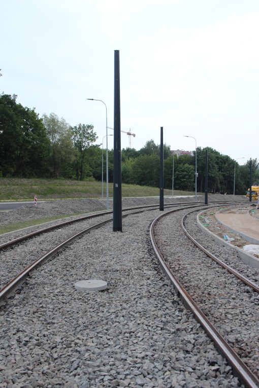 Budowa linii tramwajowej przy ulicy Obiegowej (18 czerwca 2015)