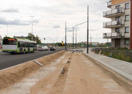 Budowa linii tramwajowej przy ulicy Witosa (12 lipca 2015)