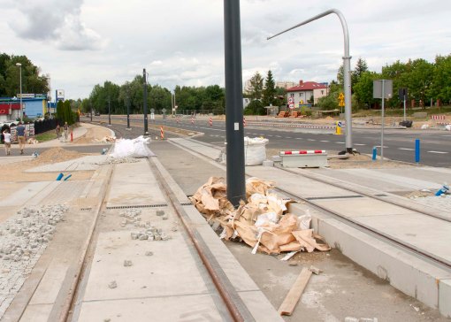 Budowa linii tramwajowej przy alei Sikorskiego (12 lipca 2015) - skrzyżowanie z ulicami Minakowskiego i Jarocką