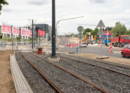 Budowa linii tramwajowej przy alei Sikorskiego (12 lipca 2015)