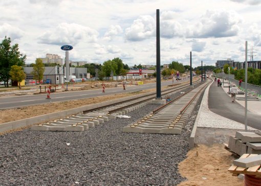 Budowa linii tramwajowej przy alei Sikorskiego (12 lipca 2015)