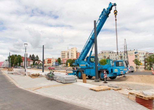 Budowa linii tramwajowej przy alei Sikorskiego (12 lipca 2015) - przystanek Dywizjonu 303