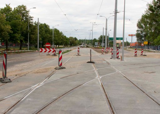 Budowa linii tramwajowej w ulicy Towarowej (12 lipca 2015)