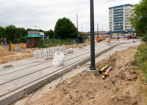 Budowa linii tramwajowej w ulicy Kościuszki (12 lipca 2015)