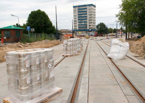 Budowa linii tramwajowej w ulicy Kościuszki (12 lipca 2015)