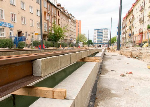 Budowa linii tramwajowej w ulicy Kościuszki (12 lipca 2015)