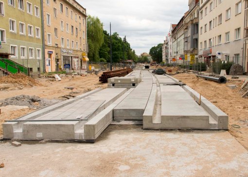 Budowa linii tramwajowej w ulicy Kościuszki (12 lipca 2015)