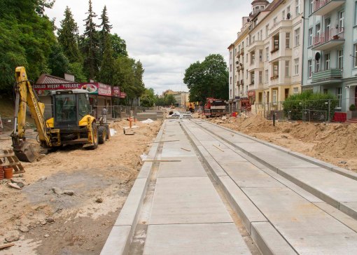 Budowa linii tramwajowej w ulicy Kościuszki (12 lipca 2015)