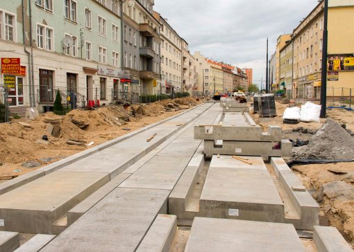 Budowa linii tramwajowej w ulicy Kościuszki (12 lipca 2015)