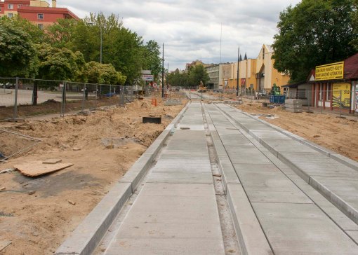 Budowa linii tramwajowej w ulicy Kościuszki (12 lipca 2015)
