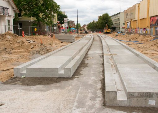 Budowa linii tramwajowej w ulicy Kościuszki (12 lipca 2015)
