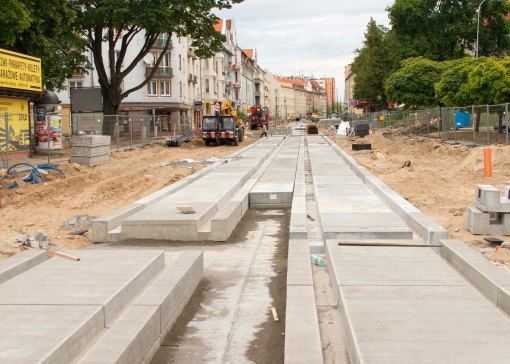 Budowa linii tramwajowej w ulicy Kościuszki (12 lipca 2015)
