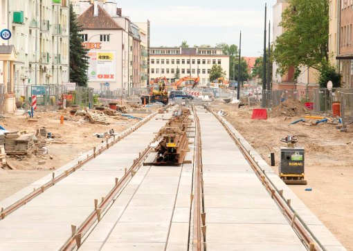 Budowa linii tramwajowej w ulicy Kościuszki (12 lipca 2015)