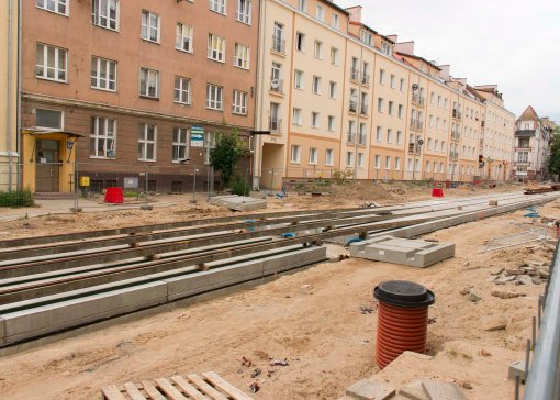 Budowa linii tramwajowej w ulicy Kościuszki (12 lipca 2015)