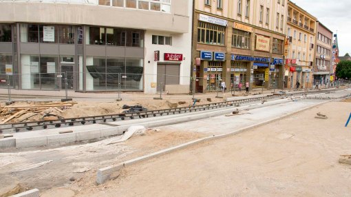 Budowa linii tramwajowej na placu Jana Pawła II (12 lipca 2015)