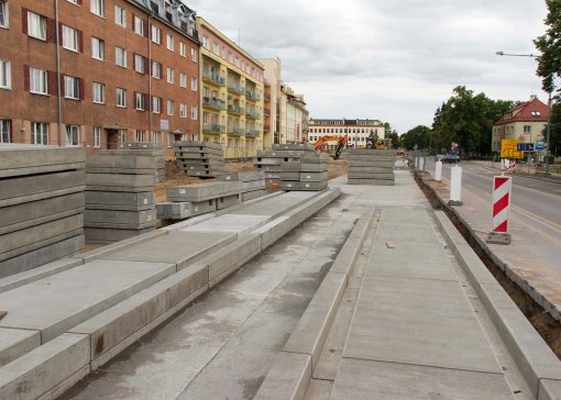 Budowa linii tramwajowej w ulicy Kościuszki (12 lipca 2015)