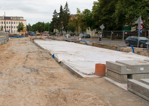 Budowa linii tramwajowej w ulicy Kościuszki (12 lipca 2015)