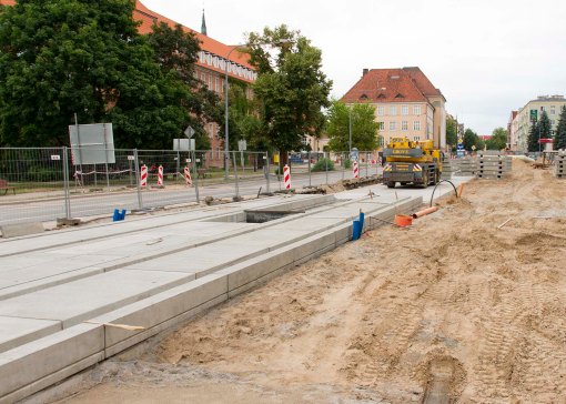 Budowa linii tramwajowej w ulicy Kościuszki (12 lipca 2015)