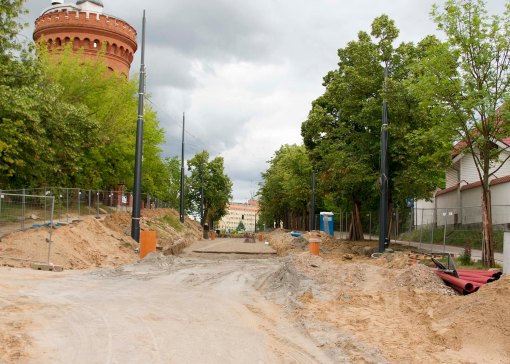 Budowa linii tramwajowej w ulicy Żołnierskiej (12 lipca 2015)