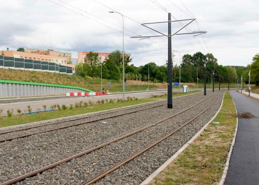 Budowa linii tramwajowej przy ulicy Obiegowej (12 lipca 2015)