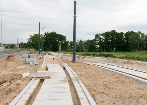 Budowa linii tramwajowej przy ulicy Tuwima (12 lipca 2015)