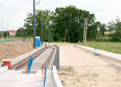 Budowa linii tramwajowej przy ulicy Tuwima (12 lipca 2015)