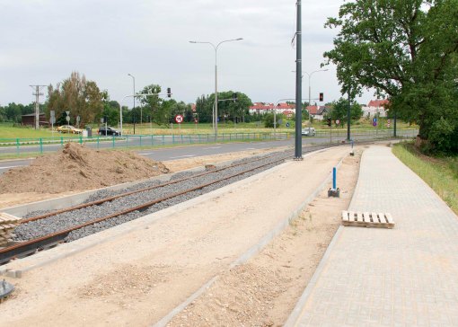 Budowa linii tramwajowej przy ulicy Tuwima (12 lipca 2015)