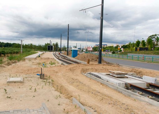 Budowa linii tramwajowej przy ulicy Tuwima (12 lipca 2015)
