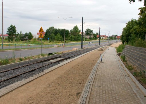 Budowa linii tramwajowej przy ulicy Tuwima (12 lipca 2015)