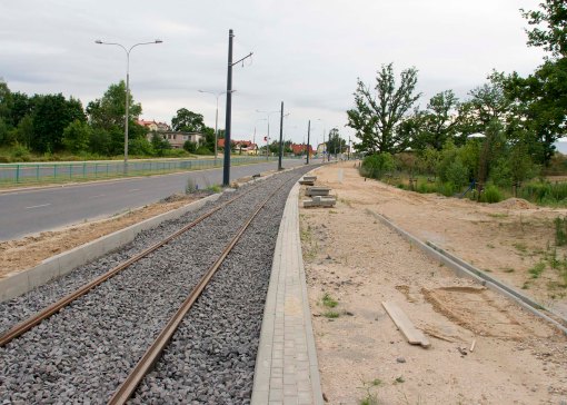 Budowa linii tramwajowej przy ulicy Tuwima (12 lipca 2015)