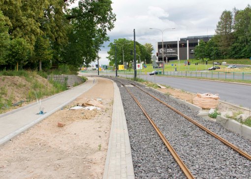 Budowa linii tramwajowej przy ulicy Tuwima (12 lipca 2015)