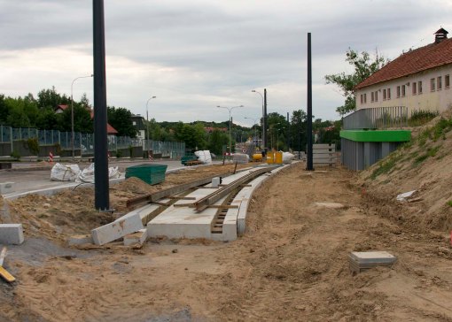 Budowa linii tramwajowej przy ulicy Tuwima (12 lipca 2015)