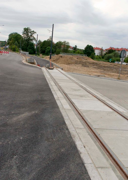 Budowa linii tramwajowej przy ulicy Tuwima (12 lipca 2015)