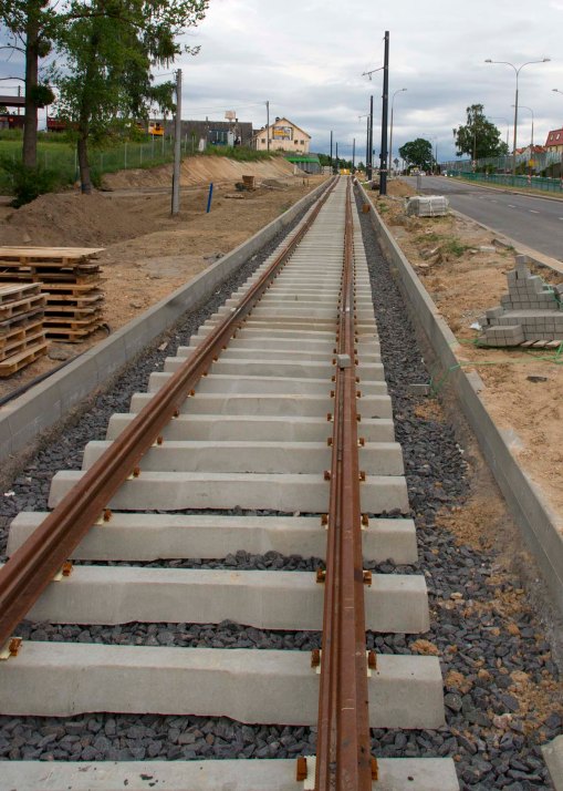 Budowa linii tramwajowej przy ulicy Tuwima (12 lipca 2015)