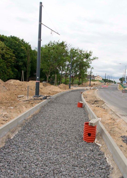 Budowa linii tramwajowej przy ulicy Tuwima (12 lipca 2015)