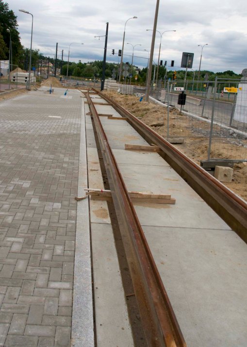 Budowa linii tramwajowej przy ulicy Tuwima (12 lipca 2015) - przystanek Uniwersytet-Pływalnia