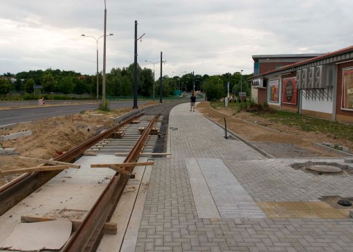 Budowa linii tramwajowej przy ulicy Tuwima (12 lipca 2015)