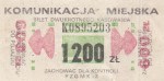 Bilet MPK Olsztyn (1200 zł) z lat 90. XX wieku