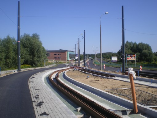 Budowa linii tramwajowej przy ulicy Tuwima (15 sierpnia 2015) - przystanek końcowy Uniwersytet-Prawocheńskiego