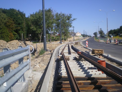 Budowa linii tramwajowej przy ulicy Tuwima (15 sierpnia 2015)